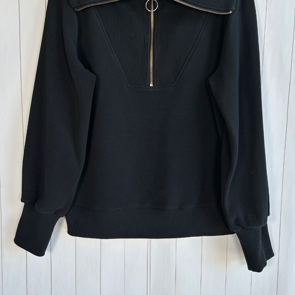 Varley women size S Vine half zip sweater black ottoman fabric ribbed athleisure - Picture 3 of 12